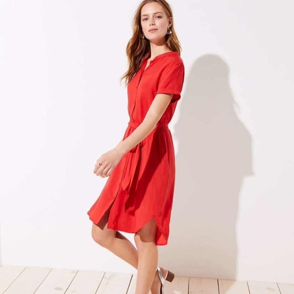 Loft Red Shirt Dress with pockets - Medium